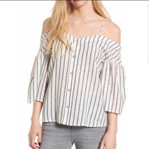 BP White Linen Cold Shoulder Top Stripe M